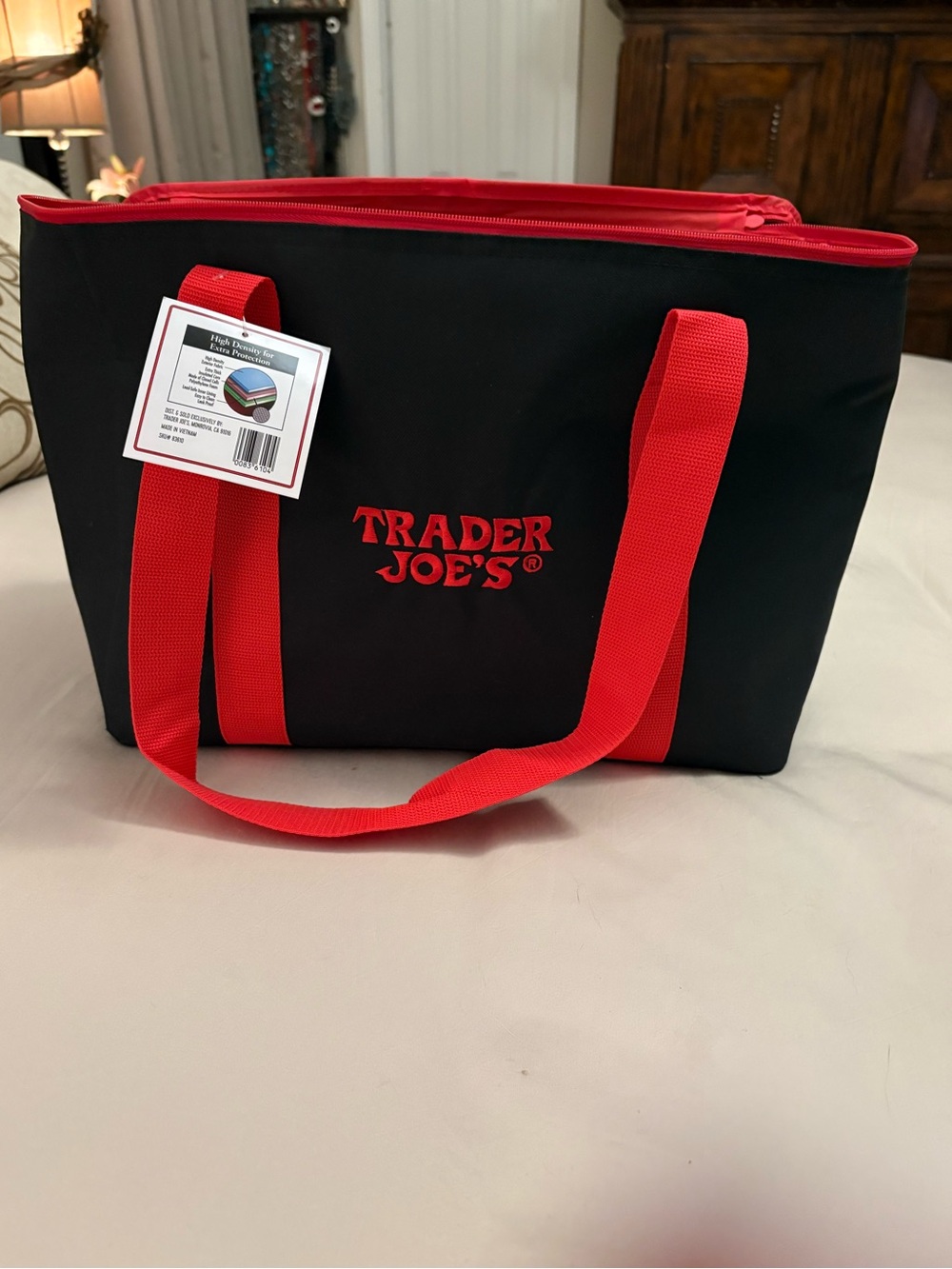 Trader Joe’s Insulated Tote Bag Black Red 7 Gallon Cooler NWT